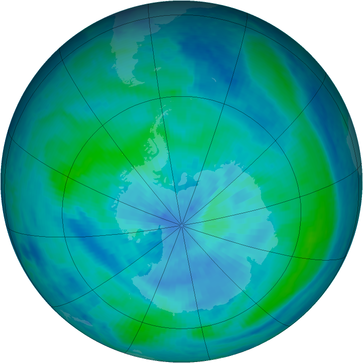 Antarctic ozone map for 16 March 1999